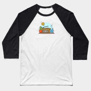 Old Radio with Coffee, Cactus Plant, Note and Tune of Music. Cartoon Vector Icon Illustration Baseball T-Shirt